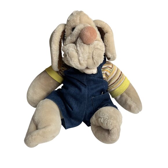 Vtg Ganzbros Wrinkles the Dog Large Plush 18" Hand Puppet Overalls - Picture 11 of 13